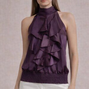 Purple 100% Silk Dress Halter Tank Medium